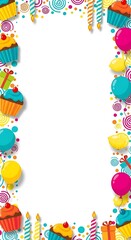 Vibrant birthday border with cupcakes and balloons on white background for celebrations anomalimicrostock 18022026 0496