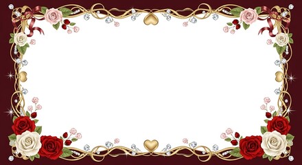 Elegant floral frame with roses and hearts, perfect for romantic occasions, anomali microstock illustration