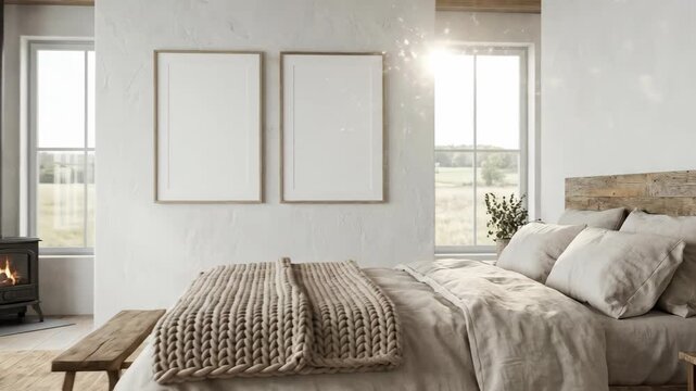 Cozy Rustic Bedroom with Fireplace and Natural Light.