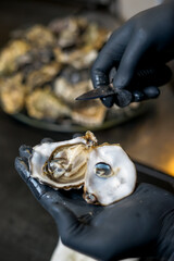 Hands Shucking a Fresh Oyster