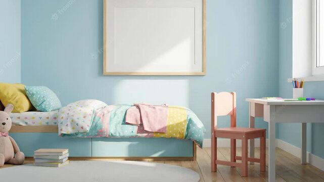 Cozy Childrens Bedroom with Bed and Desk.