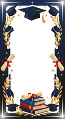 Graduation ceremony frame with books and diplomas, an educational illustration for academic achievements and success, featuring anomali microstock elements