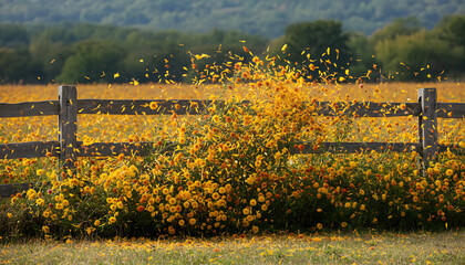 Obraz premium Field of yellow wildflowers in windy day