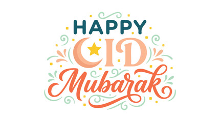 Happy Eid Mubarak greeting design with decorative calligraphy and symbols