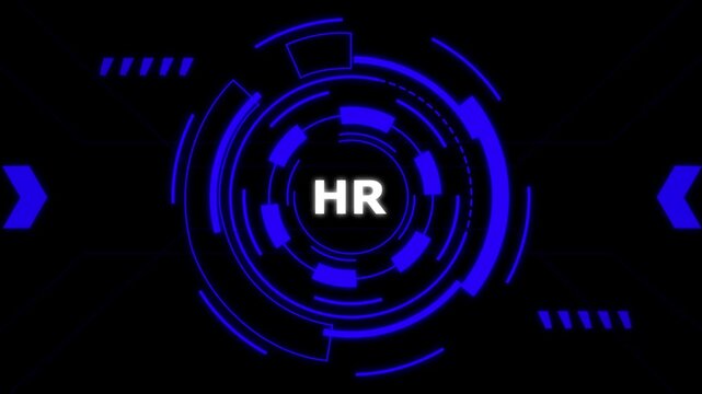 HR Human Resources Technology Concept with Glowing Blue Neon Circles and Target.