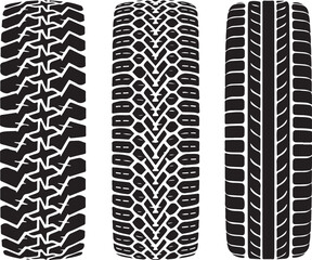 Three different car tire tread patterns on white background