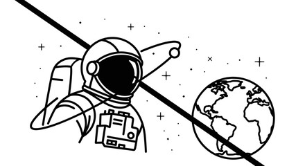 Astronaut exploring Earth orbit, minimalist line art, space exploration concept © Safa_Sekar Madina'h