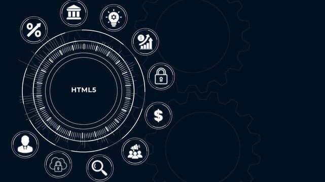 HTML5 Web Development Framework and Responsive Interface Design on Virtual Screen. Business, Technology, Internet and Networking Concept.