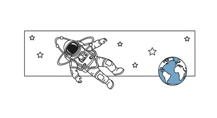 Astronaut floating in space near planet earth, hand drawn illustration © Safa_Sekar Madina'h
