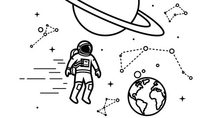 Astronaut Floating in Space with Planets and Constellations © Safa_Sekar Madina'h