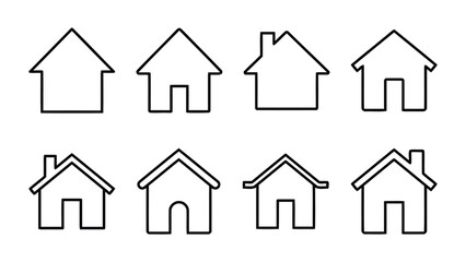 Assortment of simple house outline icons with variations