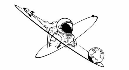 Astronaut in Space with Rocket and Earth Orbiting © Safa_Sekar Madina'h