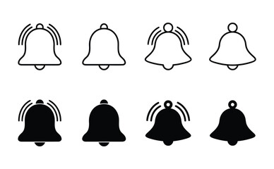 Bell icons set showing ringing and silent states in outline and solid