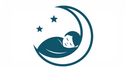 Obraz premium Peaceful Baby Sleeping on Crescent Moon Icon. Sweet Dreams Logo for Sleep Care, Nursery, or Wellness Branding.