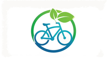 Fototapeta premium Green Sustainable Bicycle Logo Icon with Leaves. Eco-Friendly Cycling and Transportation Symbol for Environmental Mobility Concepts.