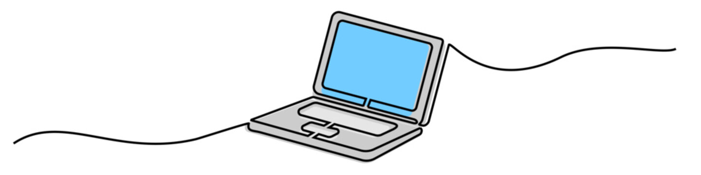 Editable continuous one line drawing laptop vector for tech blogs and modern websites. Ideal for symbolizing remote work, digital lifestyles, and minimalist technology.