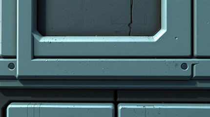 Industrial Stylized Sci-Fi Metal Wall Panel Texture with Hand-Painted Rivets, Bolted Plates, and Hard Surface Trim Details for Futuristic Game Assets