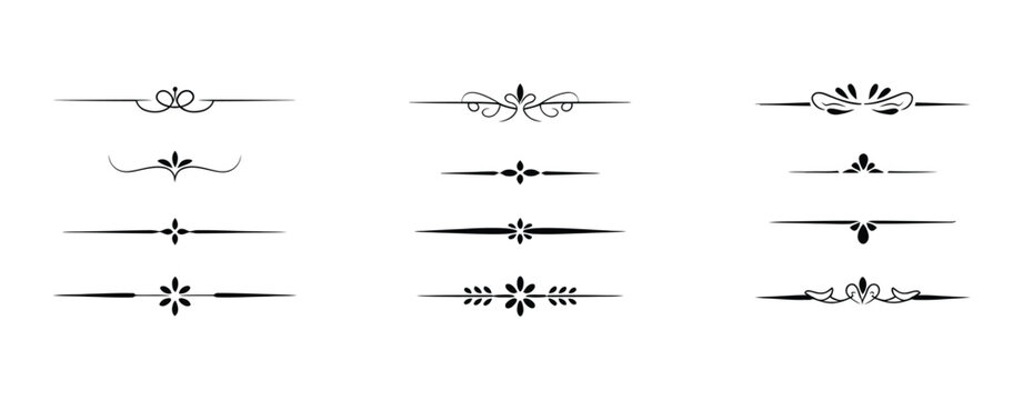 Decorative Page Dividers, vector set of classic and vintage ornamental separators, stylish line art for books