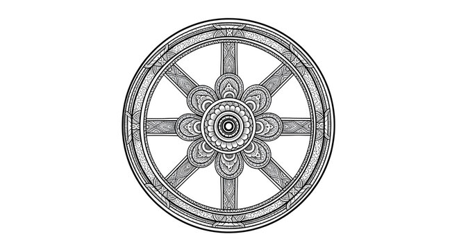 The traditional circular symbol of the Wheel of Samsara