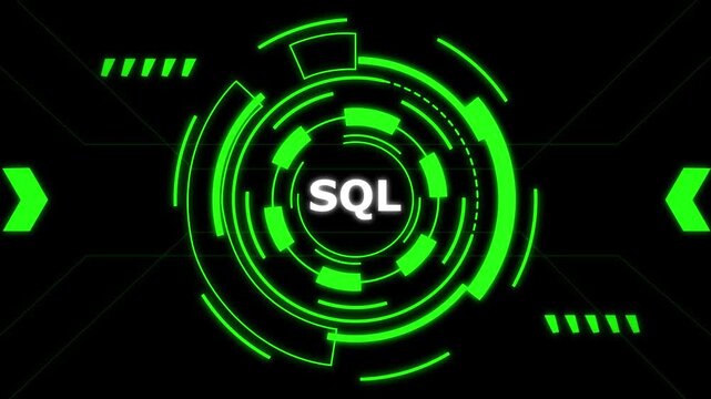 SQL database technology glowing neon target concept on black background digital.