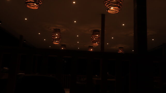 Colorful decorative lights in the cafe