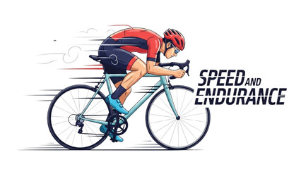 Fototapeta premium High-Quality Black Outline Colorful Art of a Cyclist Leaning Forward, High-Speed Endurance Concept