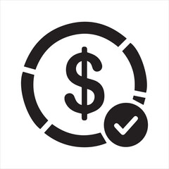 Obraz premium Simple black and white icon depicting a dollar sign within a circle with a checkmark