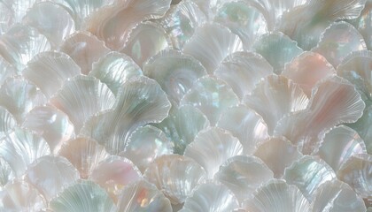 Iridescent mother of pearl shells shimmer in soft pastel hues