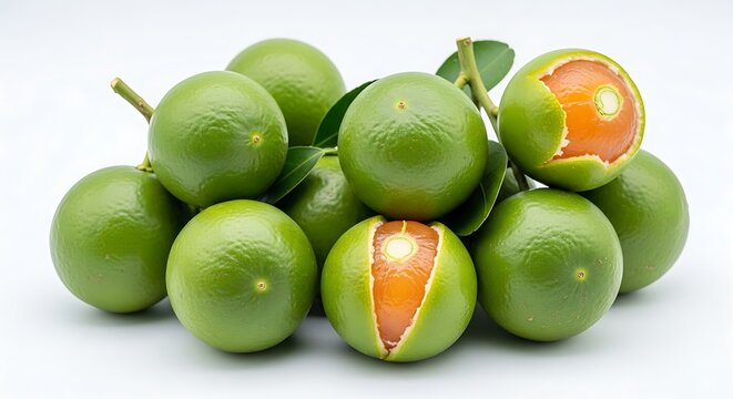 Fresh Green Oranges with Vibrant Red Pulp on White