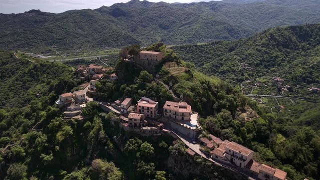 Pentefur Castle Savoca Sicily Aerial View of Historic Medieval Mountain Village Italy