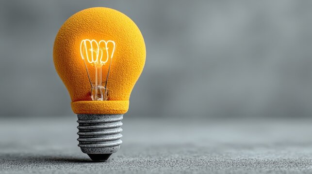 Bright Orange Light Bulb with Warm Glow on Neutral Background Surface