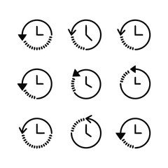 Clock icons with circular arrows representing time, history, and process flow