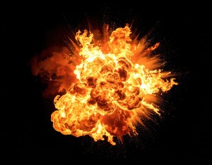 Explosive Fireball Erupts in Dark Background with Fiery Flames