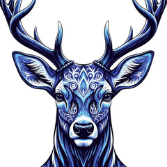 Elegant Ornate Blue Deer Head, Clean Cut-out