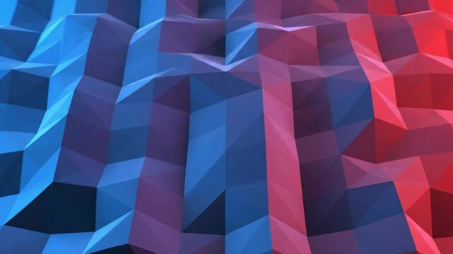 Abstract geometric low poly background animation of blue and red gradient shifting shapes