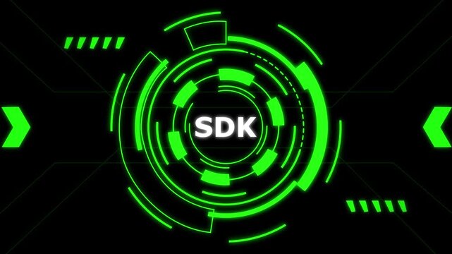 3D Green SDK Software Development Kit Neon Glowing Circle Digital Technology Concept.
