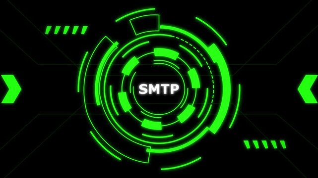 SMTP server technology digital connection glowing green network cybersecurity communication.