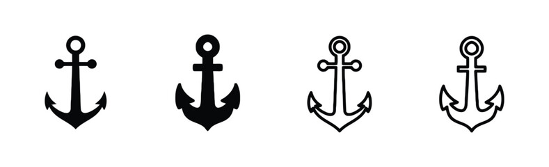 Collection of anchor icons in different styles for nautical and maritime themes © Sorifa