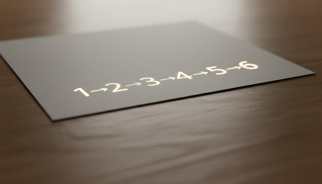 Numbered sequence from one to six with arrows indicating progression on a textured surface