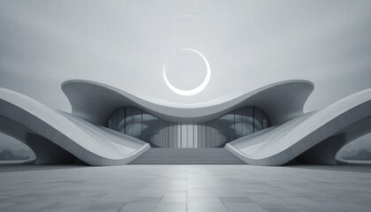 Modern futuristic building with unique wavy design and circular skylight
