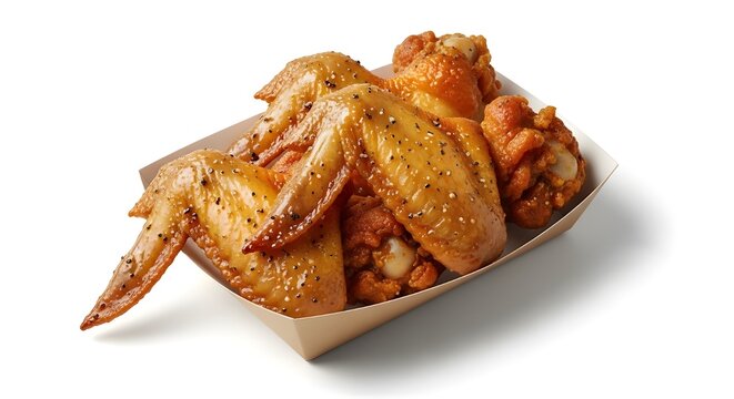 A delicious serving of fried chicken wings in a paper container