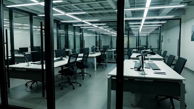 Modern office space with sleek cubicles and advanced technology