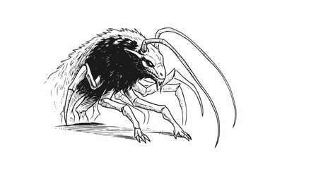 Black and White Insect Illustration Sketch.