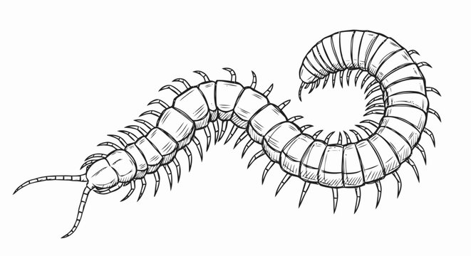 Centipede Illustration with Many Legs Detailed Drawing.