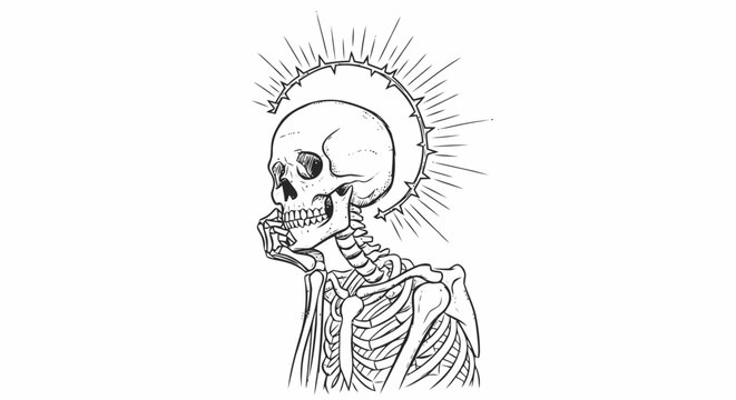 Detailed Anatomical Drawing of Human Skeleton.