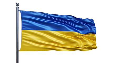 The ukrainian flag waving on a flagpole with a transparent background