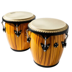 Traditional Wooden Bongo Drums Percussion Instrument Pair. Clean transparent background.