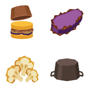 Maqluba Upside Down Rice and Vegetable Dish Icon Set