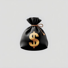 Black satin money bag with gold dollar sign on white background black bag currency