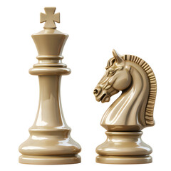 Classic beige chess king and knight pieces on white background chess pieces strategy